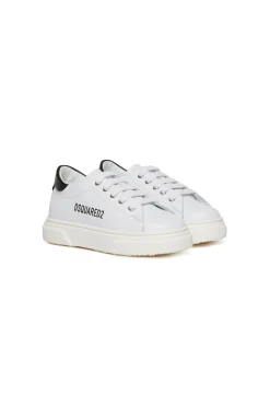 Shoes>DSQUARED2 Low leather trainers with logo white