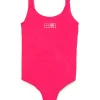 Swimwear | Logomania>MM6 MAISON MARGIELA Lycra one-piece swimsuit with branded numeric logo super pink