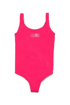 Swimwear | Logomania>MM6 MAISON MARGIELA Lycra one-piece swimsuit with branded numeric logo super pink