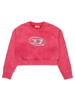 Sweatshirts | Oval D By Diesel>DIESEL Marbled cropped sweatshirt with Oval D logo strawberry pink