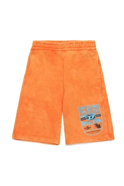 Shorts>DIESEL Marbled fleece shorts with badge orange