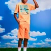 T-Shirts>DIESEL Marbled T-shirt with shield graphic orange