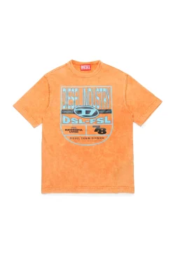 T-Shirts>DIESEL Marbled T-shirt with shield graphic orange