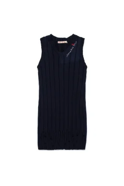 Dresses>MARNI Flower branded ribbed dress blue navy