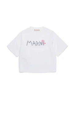 T-Shirts | Logomania>MARNI Flower branded T-shirt white