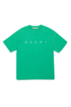 T-Shirts | Logomania>MARNI Outline branded T-shirt pastel green
