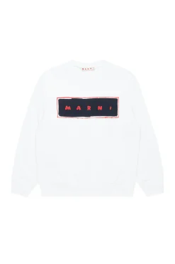Sweatshirts | Sweatshirts>MARNI Print branded crew-neck sweatshirt natural white