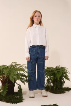 Jeans | Denim-Mania>MM6 MAISON MARGIELA Medium blue cargo jeans with Numeric logo blue denim