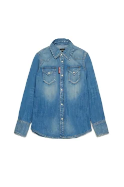Shirts | Shirts>DSQUARED2 Medium blue shaded denim shirt blue denim