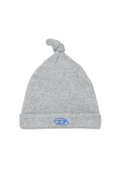 Newborn (0-12M) | Oval D By Diesel>DIESEL Micro ribbing beanie with Oval D logo grey melange