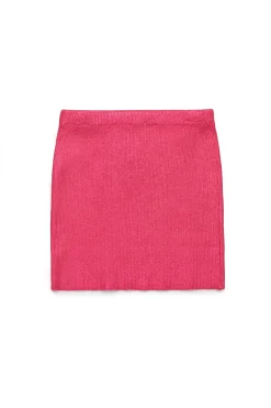 Skirts>DIESEL Mylar-effect ribbed knit skirt strawberry pink