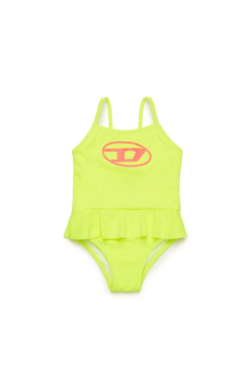 Swimwear | Oval D By Diesel>DIESEL One-piece swimsuit with ruffles fluo yellow
