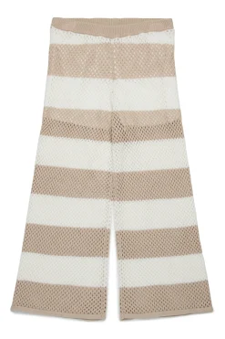 Pants>MAX&Co. Openwork striped wide trousers sand
