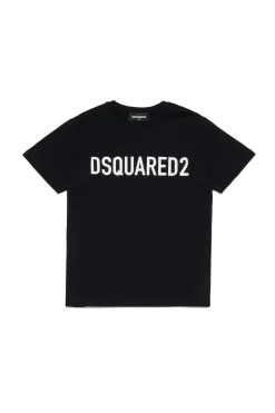 T-Shirts | T-Shirts>DSQUARED2 Organic cotton jersey crewneck t-shirt with logo black