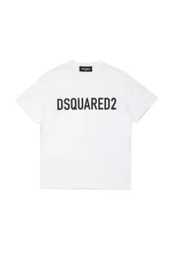 T-Shirts | T-Shirts>DSQUARED2 Organic cotton jersey crewneck t-shirt with logo white