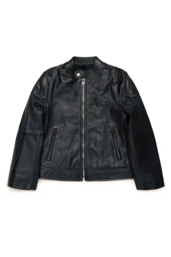 Jackets And Padded Jackets>DIESEL Oval D branded leather biker jacket black