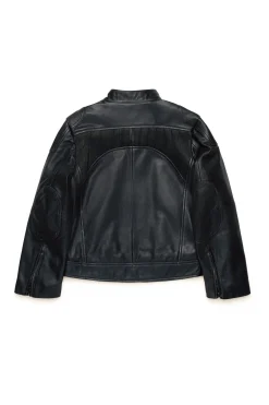 Jackets And Padded Jackets>DIESEL Oval D branded leather biker jacket black