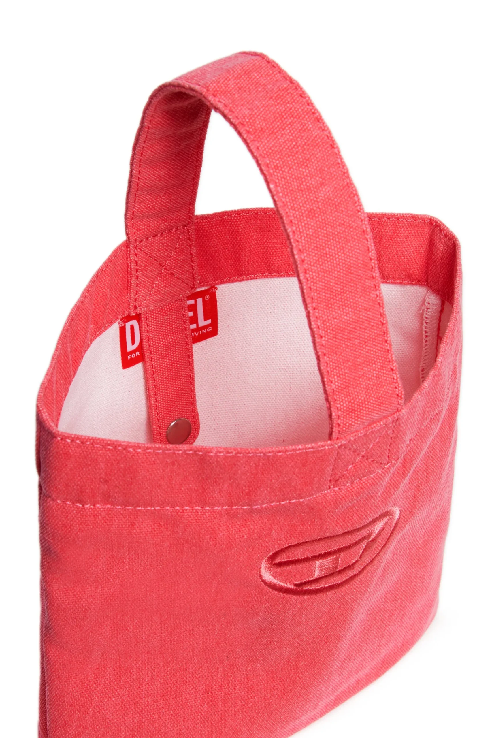 Bags And Backpacks | Oval D By Diesel>DIESEL Oval D logo canvas bucket bag strawberry pink