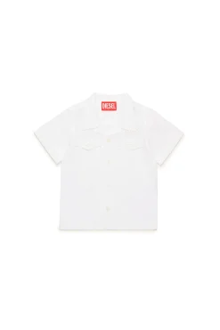 Shirts>DIESEL Oval D logo poplin bowling shirt white
