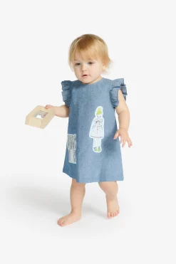 Dresses | Denim-Mania>MARNI Patterned chambray dress blue denim