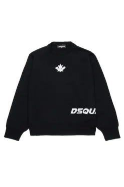Knitwear | Knitwear>DSQUARED2 Plain wool-blend knitted pullover black