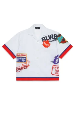 Shirts>DSQUARED2 Poplin bowling shirt with Urban graphics white