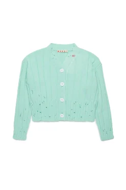 Knitwear>MARNI Ribbed cardigan with rips placid blue