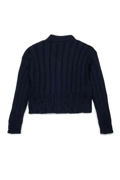 Knitwear>MARNI Ribbed cardigan with rips blue navy