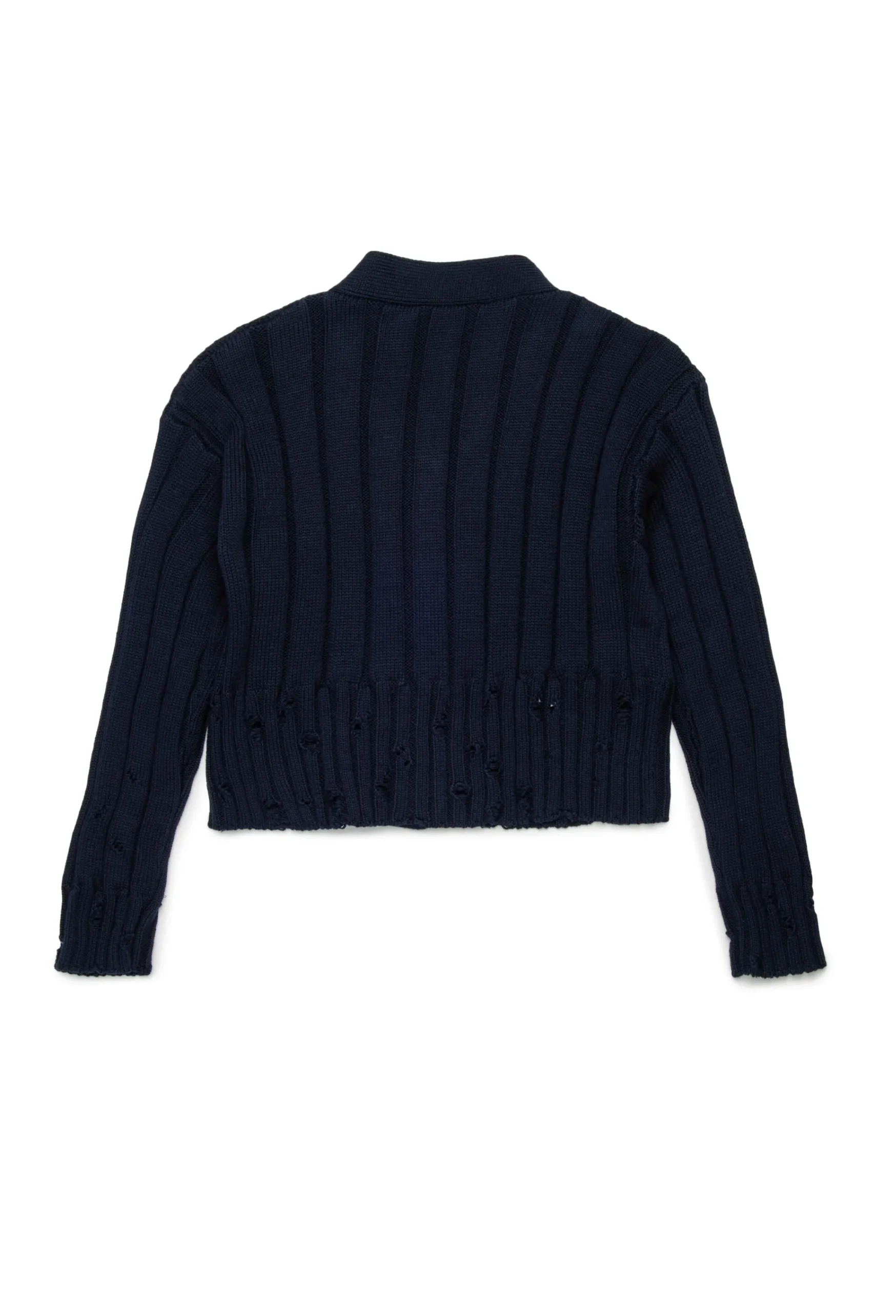 Knitwear>MARNI Ribbed cardigan with rips blue navy
