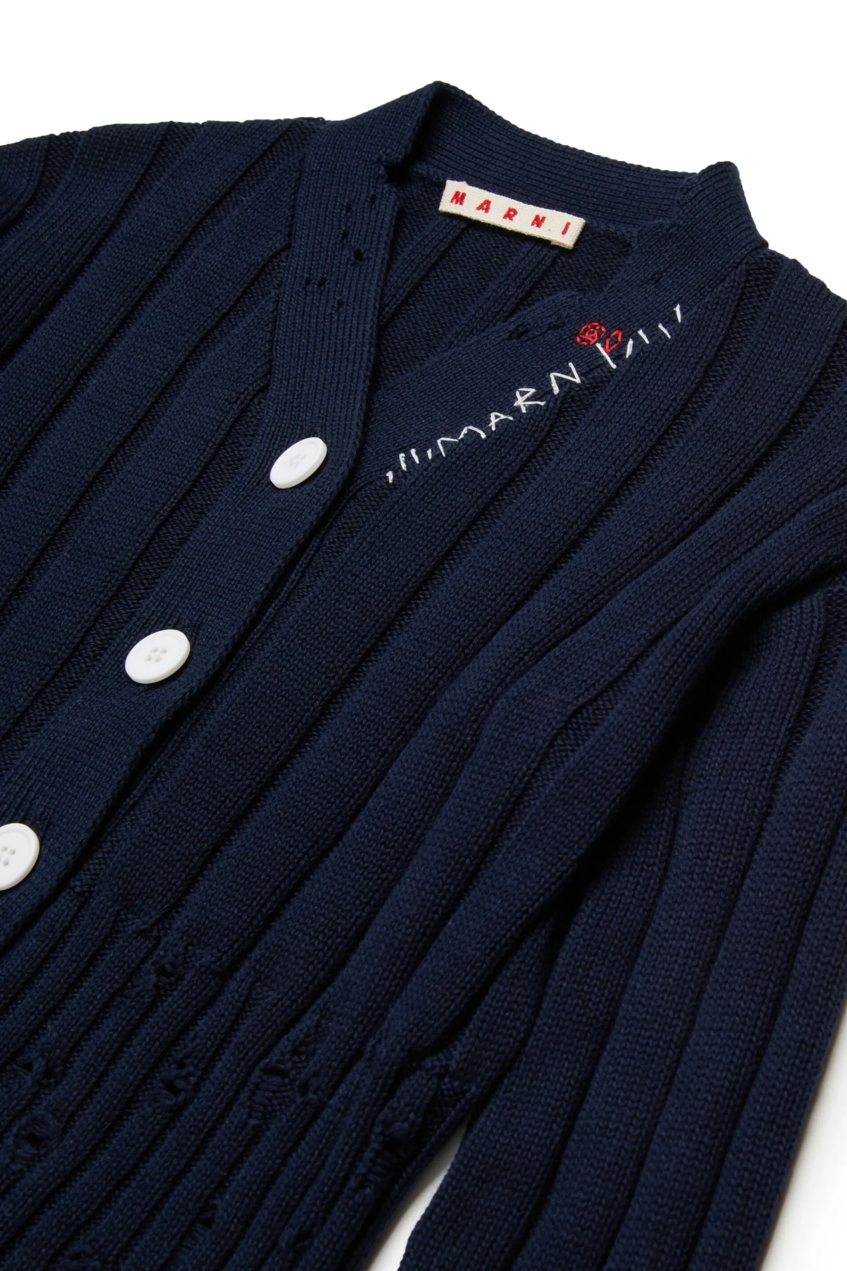Knitwear>MARNI Ribbed cardigan with rips blue navy