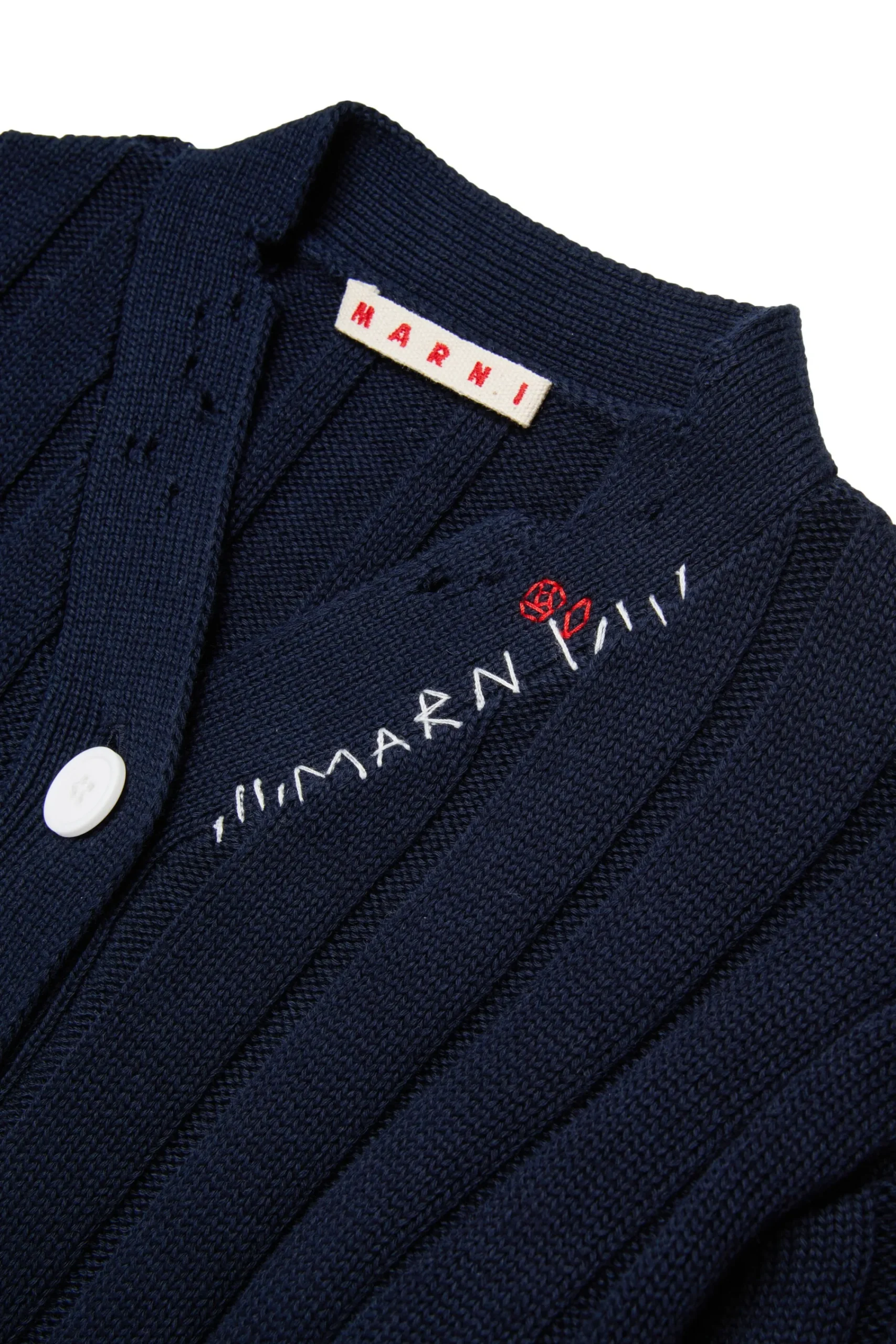Knitwear>MARNI Ribbed cardigan with rips blue navy
