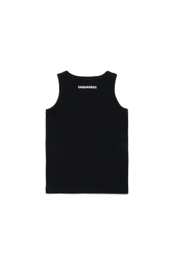 T-Shirts | Swimwear>DSQUARED2 Ribbed sleeveless branded T-shirt black