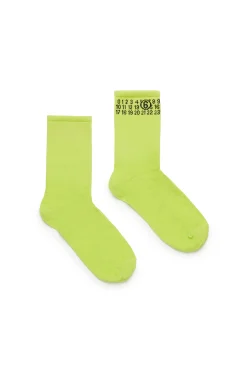 Socks | Logomania>MM6 MAISON MARGIELA Ribbed socks branded with numeric logo fluo green