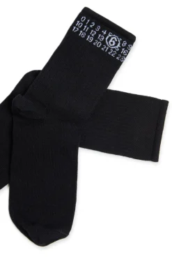 Socks | Logomania>MM6 MAISON MARGIELA Ribbed socks branded with numeric logo black