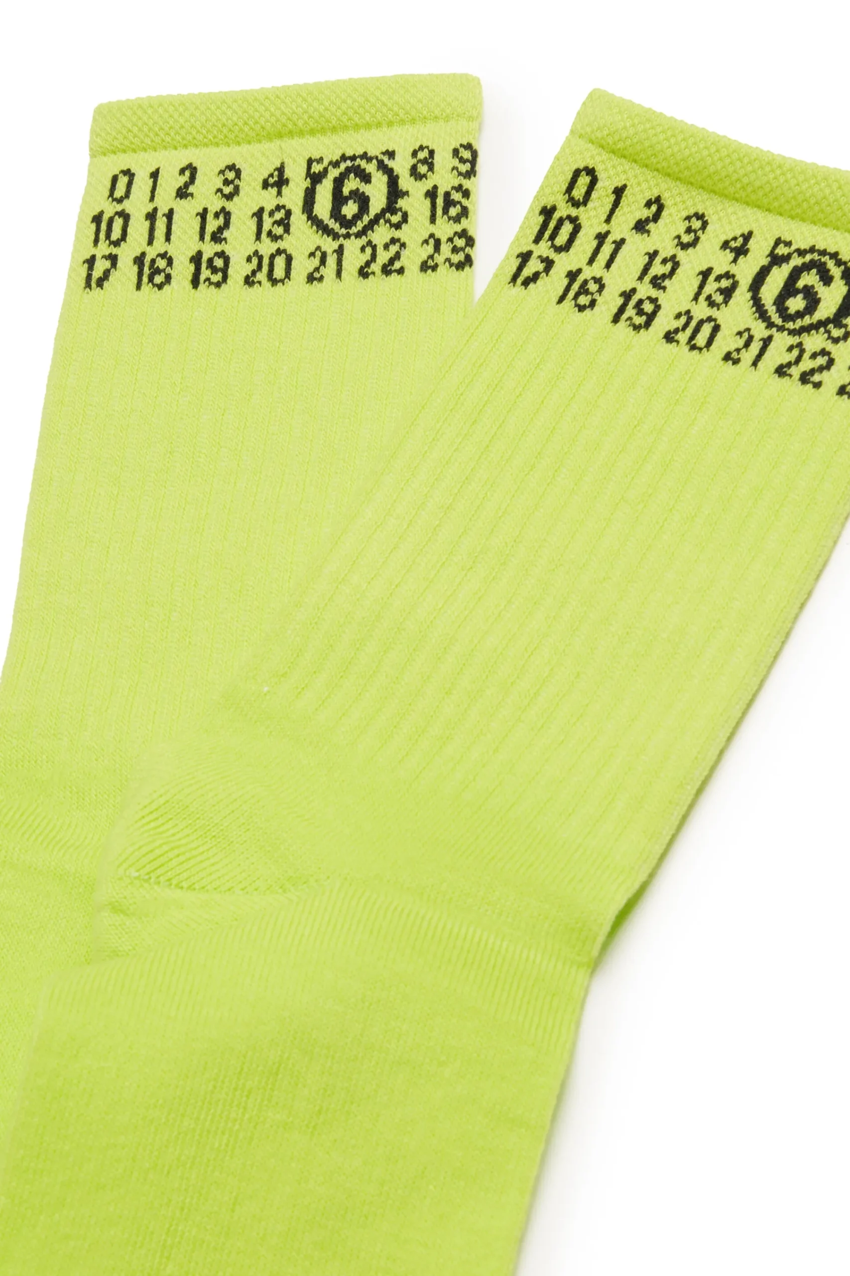 Socks | Logomania>MM6 MAISON MARGIELA Ribbed socks branded with numeric logo fluo green