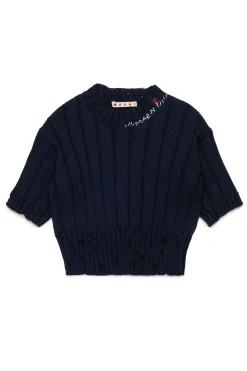 Knitwear>MARNI Ribbed tops with rips blue navy
