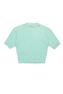Knitwear>MARNI Ribbed tops with rips placid blue