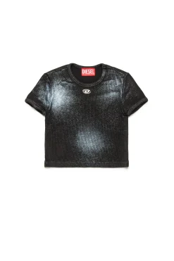 T-Shirts>DIESEL Ribbed T-shirt with mylar finishing black