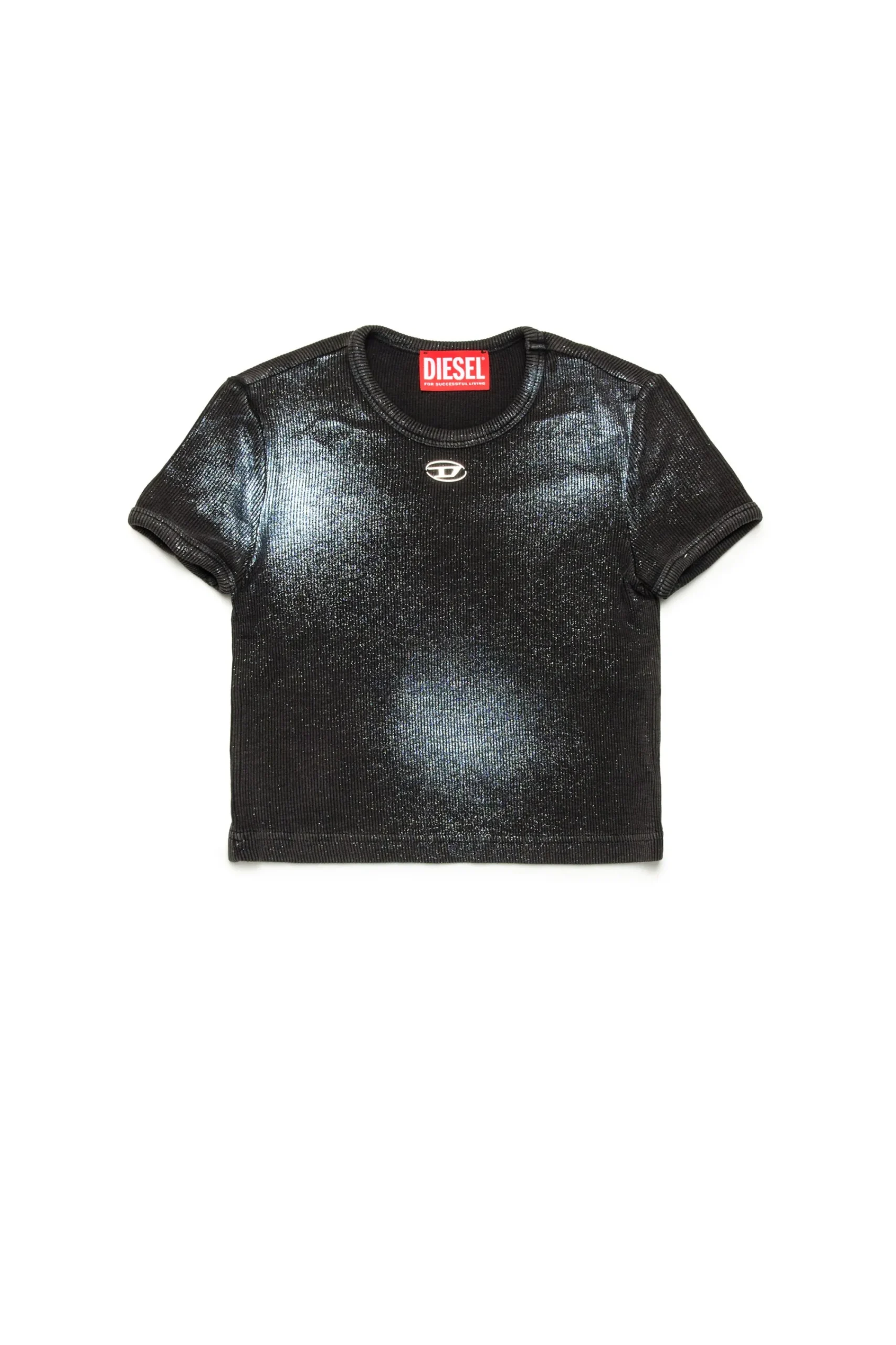 T-Shirts>DIESEL Ribbed T-shirt with mylar finishing black