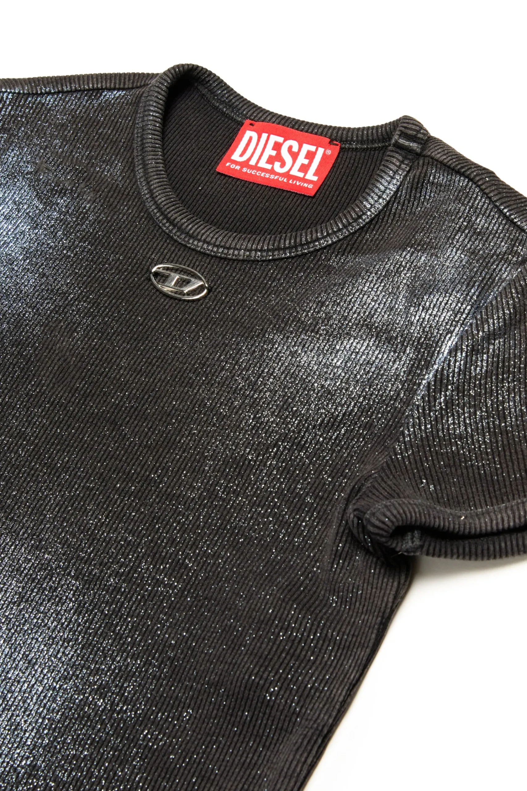 T-Shirts>DIESEL Ribbed T-shirt with mylar finishing black
