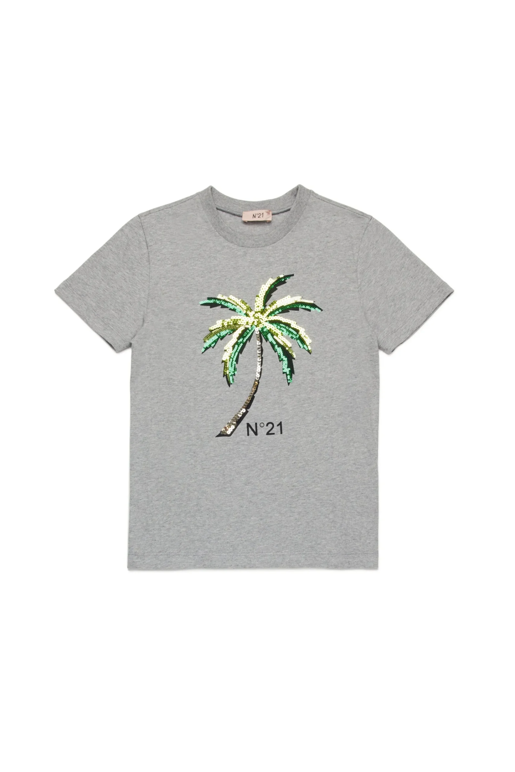 T-Shirts>N°21 Sequined Palm T-shirt grey melange