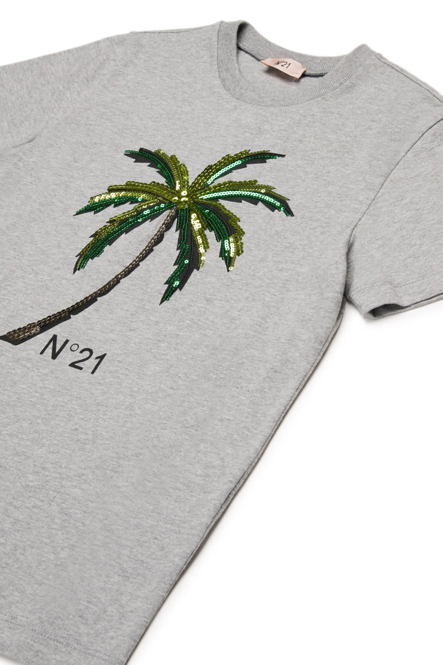 T-Shirts>N°21 Sequined Palm T-shirt grey melange