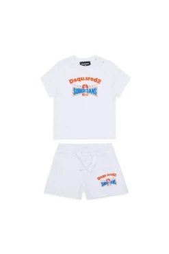 Tracksuits And Baby Set | Activewear>DSQUARED2 Short jumpsuit with D2 Suburbans graphics white