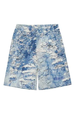 Shorts>DIESEL Shorts with ripped denim effect print blue denim