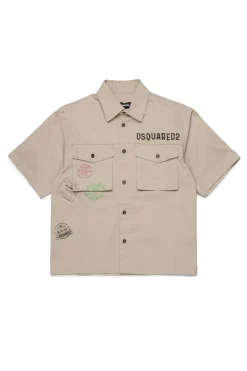 Shirts>DSQUARED2 Short-sleeved shirt with Passport graphics medium gray
