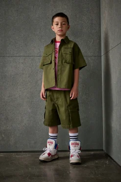 Shirts>DSQUARED2 Short-sleeved shirt with Passport graphics dark olive green