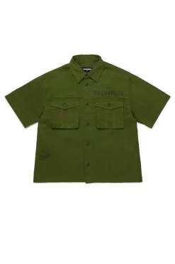 Shirts>DSQUARED2 Short-sleeved shirt with Passport graphics dark olive green