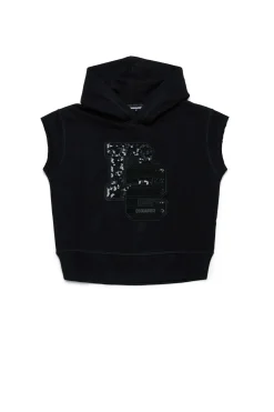 Sweatshirts | Logomania>DSQUARED2 Sleeveless evening sweatshirt with rhinestones logo black