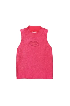 Knitwear | Oval D By Diesel>DIESEL Sleeveless mylar-effect ribbed knit top strawberry pink