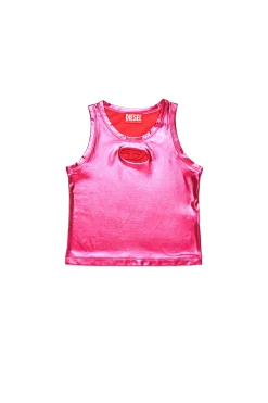 T-Shirts | Oval D By Diesel>DIESEL Sleeveless top with metallic finish strawberry pink